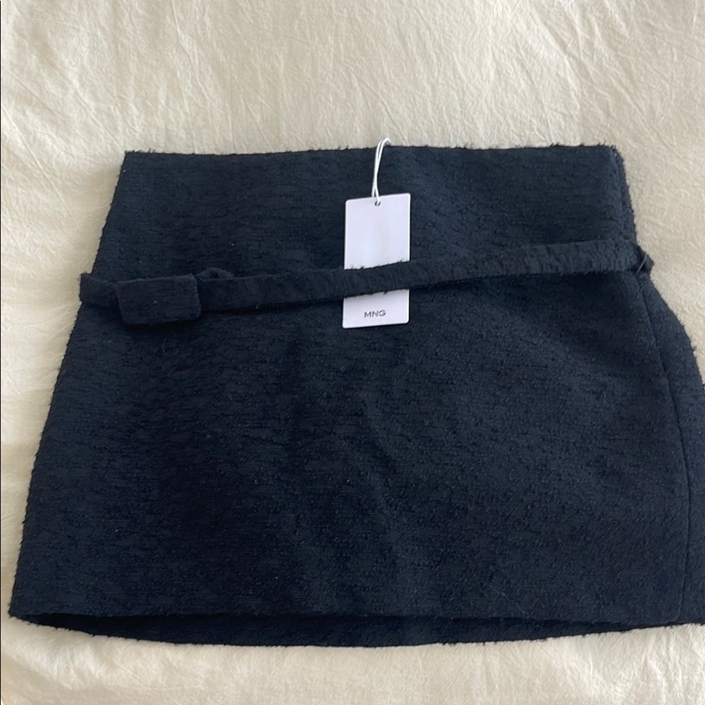 Mango Black Mini Pencil Skirt with Tie Front